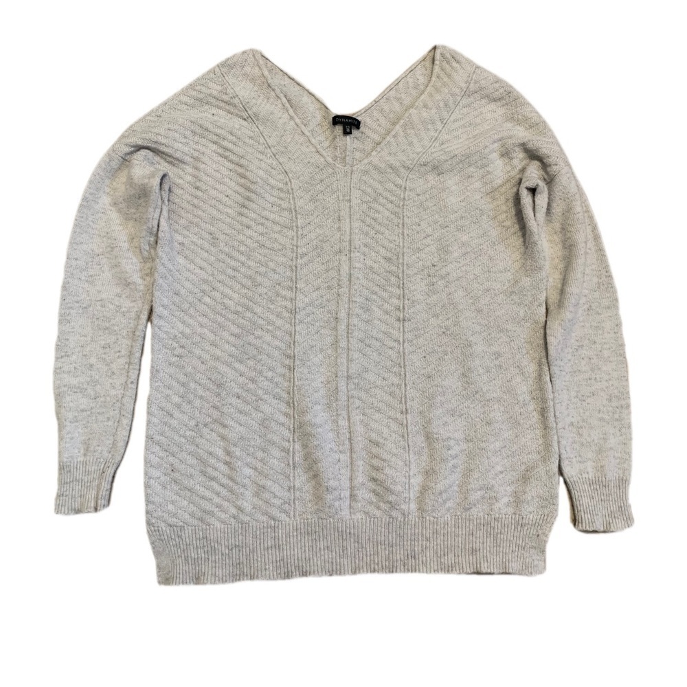 DYNAMITE Gray Ribbed V-Neck Sweater, Size P/S